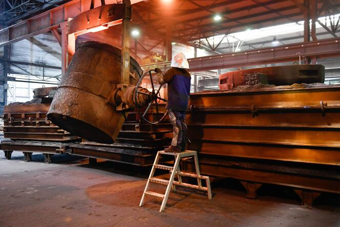 In the Bouhyer foundry in Ancenis-Saint-Géréon (Loire-Atlantique), during a casting and melting of cast iron, March 12, 2019.