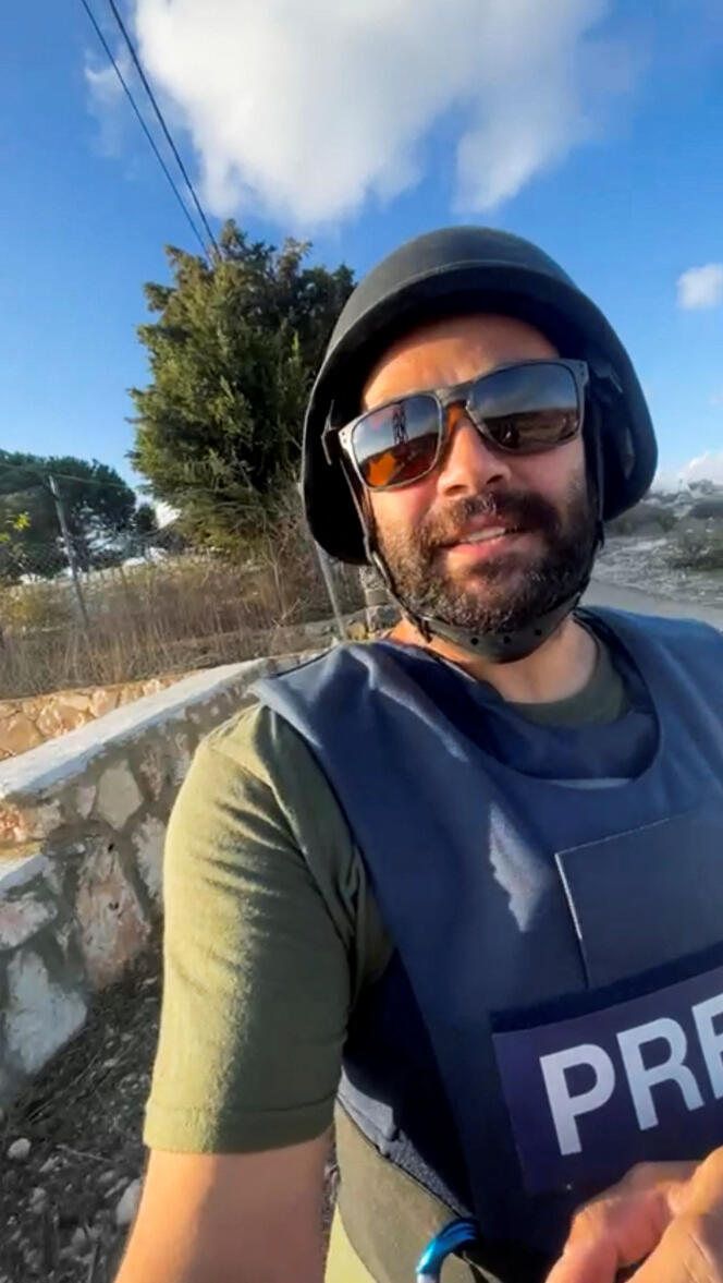Screenshot of a selfie video by Reuters journalist Issam Abdallah near the village of Alma Al-Chaab, Lebanon, close to the Israeli border, October 13, 2023.