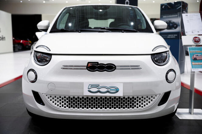 A Fiat 500 electric car, in the showroom of a car dealership in Rome, on November 9.