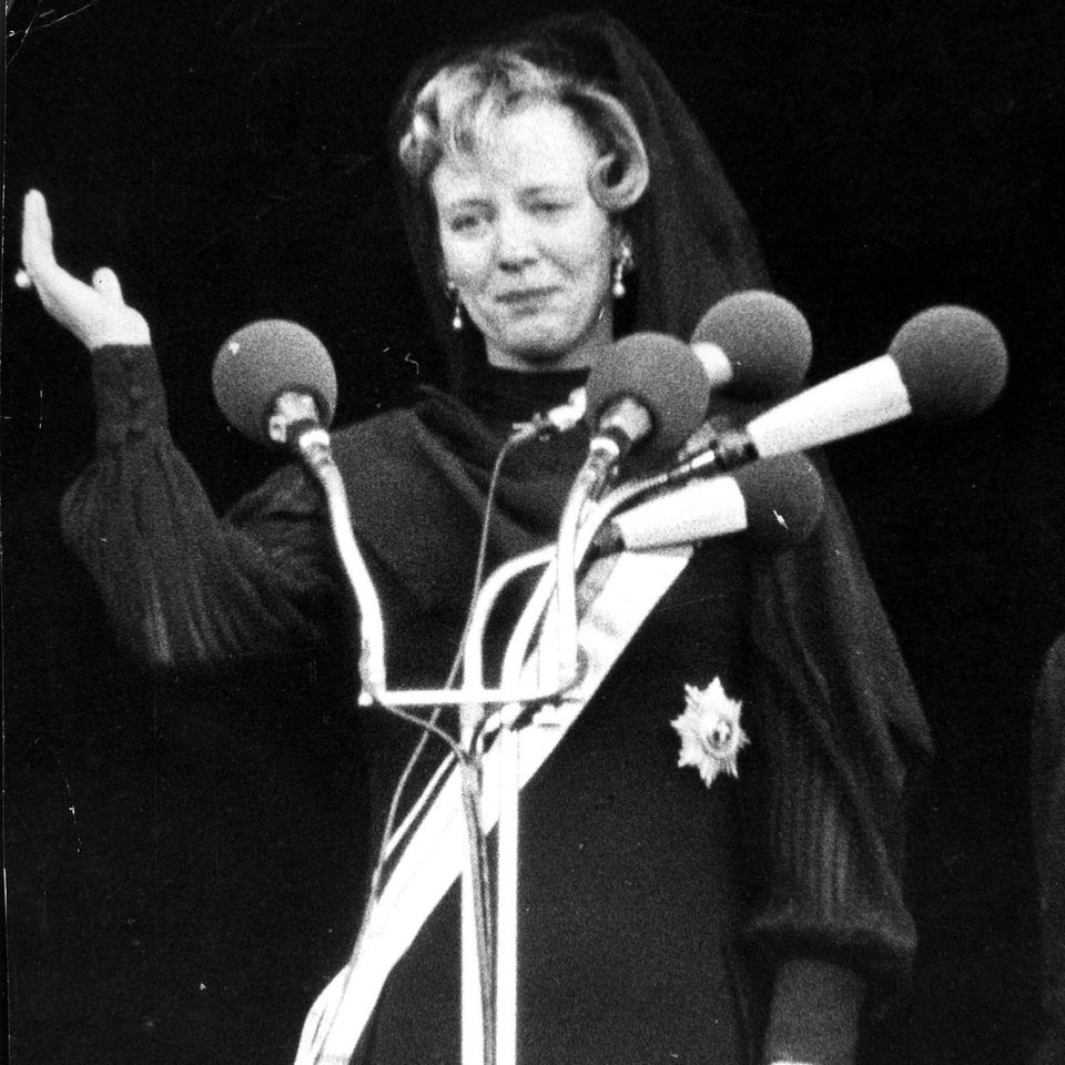 Queen Margrethe on January 15, 1972, during her first speech as queen.  A sad day that went down in the history books.