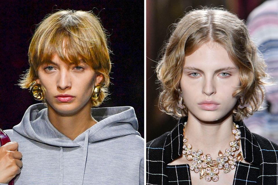 Models with grunge bobs appeared on the left at Gucci and on the right at Chanel. 