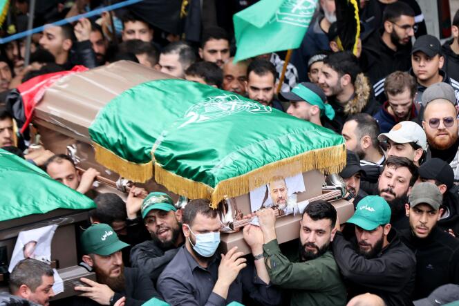 Funeral of Hamas number 2, Saleh Al-Arouri, killed by a strike attributed to Israel two days earlier, in Beirut, January 4, 2024.