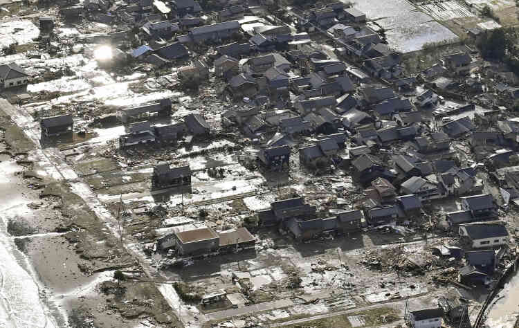 Destroyed houses along the coast in Suzu, Ishikawa Prefecture, Japan, January 2, 2024.