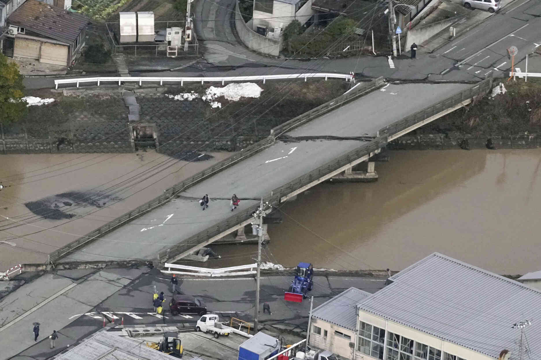 A bridge with multiple cracks in Suzu, Ishikawa Prefecture, Japan, January 2, 2024.