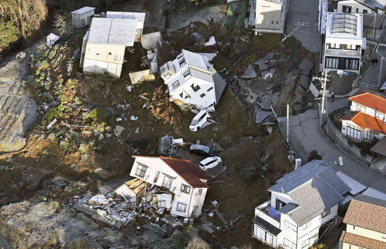 Collapsed houses in Kanazawa, Ishikawa Prefecture, Japan, January 2, 2024.