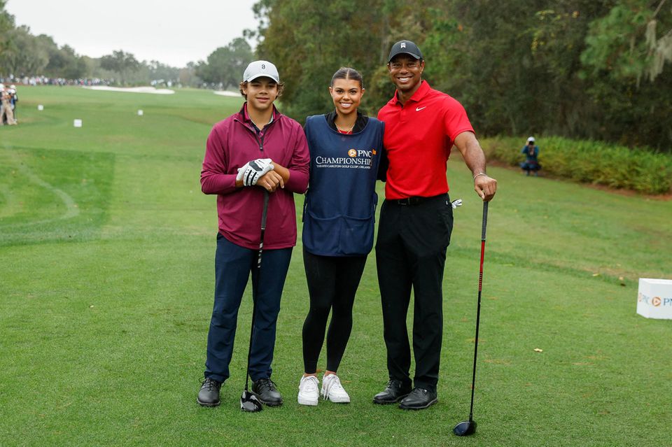 Tiger Woods with Charlie Woods and Sam Woods