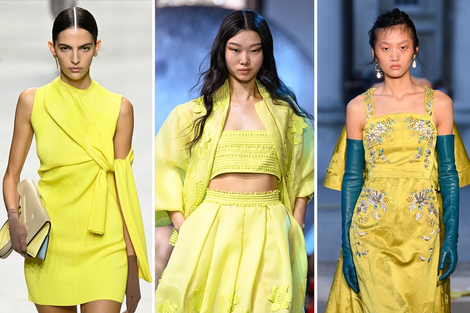 From left to right: Impressions of the spring and summer 2024 collections from Fendi, Elie Saab and Erdem.