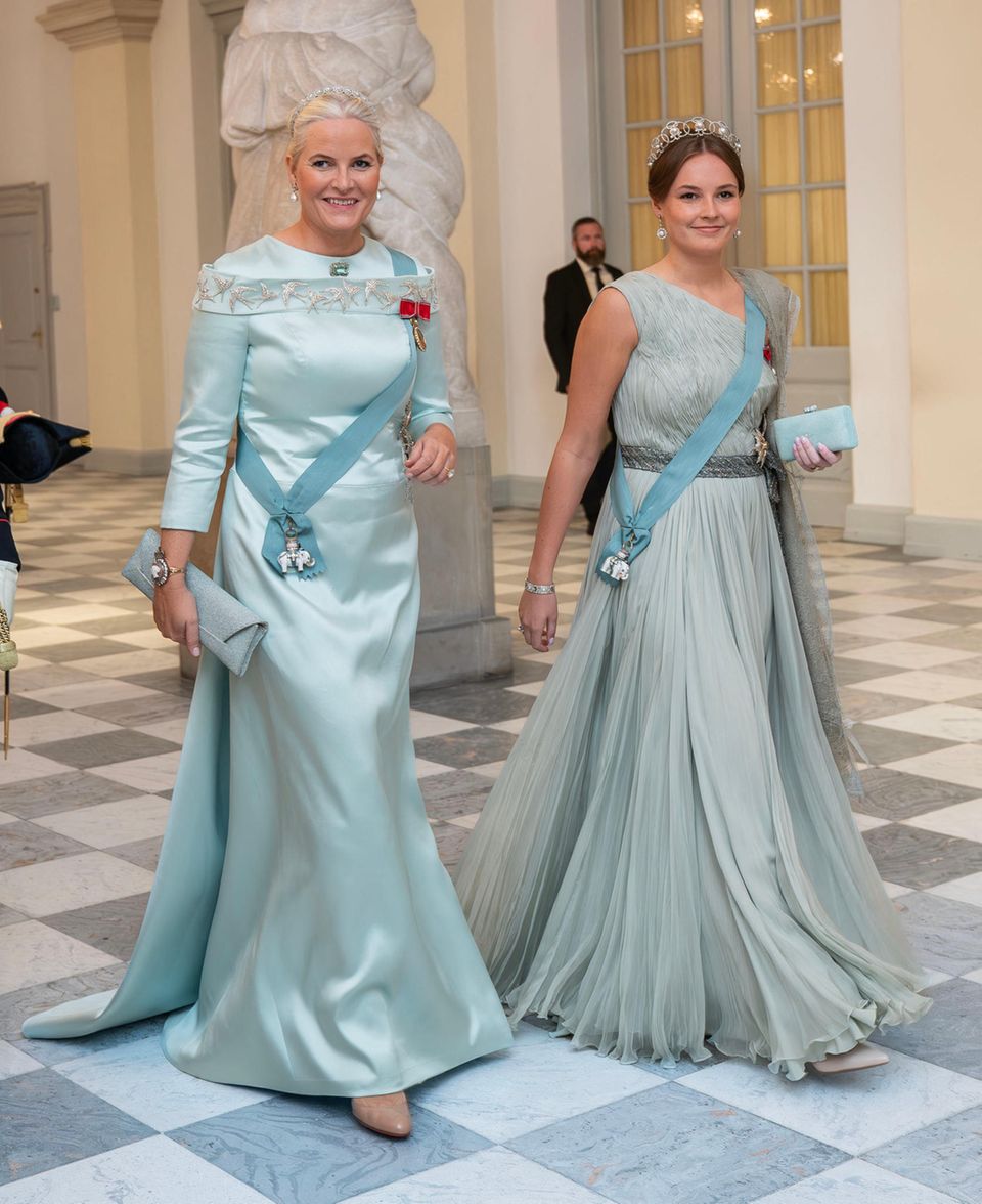 Crown Princess Mette-Marit together with Princess Ingrid Alexandra at the gala banquet at Christiansborg Palace as part of the celebrations for Prince Christian's 18th birthday.