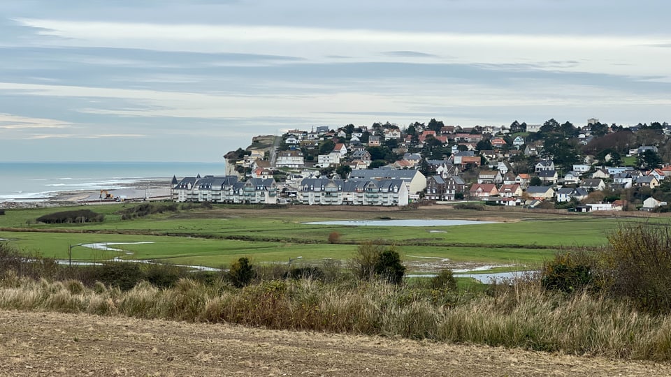 A photo from far behind over the village of Criel-sur-Mer on the north coast of France.