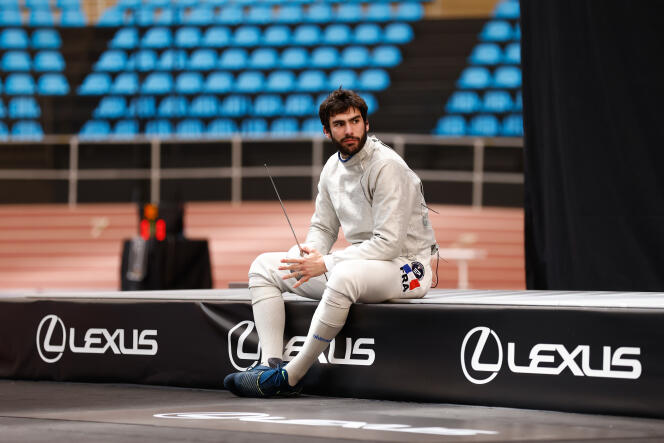 French fencer Maxime Pianfetti, during a saber World Cup event, May 13, 2023, in Madrid.