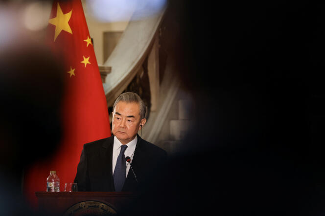 Chinese Foreign Minister Wang Yi holds a press conference in Cairo, Egypt, January 14, 2024.