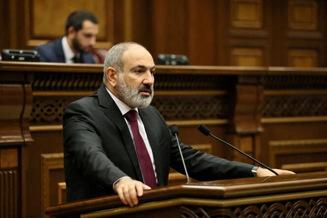 Armenian Prime Minister Nikol Pashinian in Parliament in Yerevan on September 13, 2022.