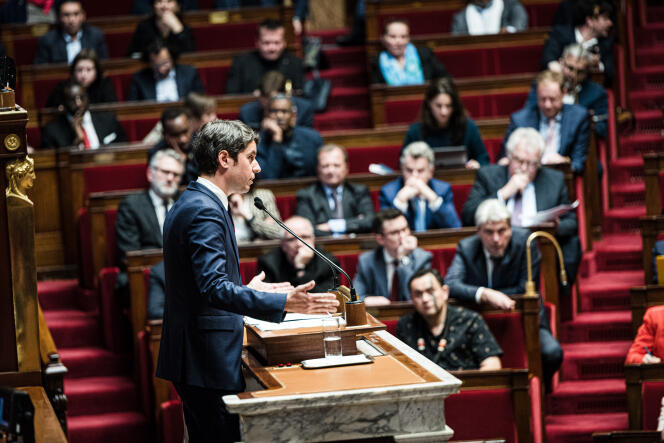 Prime Minister Gabriel Attal during his general policy speech to the National Assembly, in Paris, January 30, 2024.