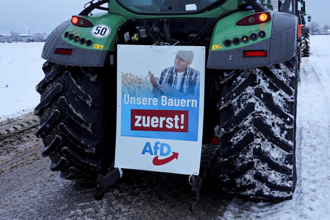 A sign from the far-right AfD party reading 