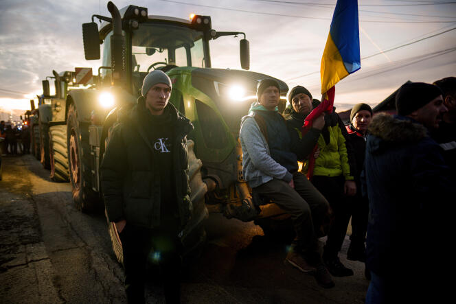 Demonstration of farmers blocking a road leading to Bucharest, in Afumati (Romania), January 15, 2024.