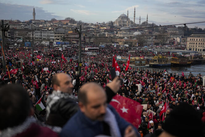 Protesters show their support with the Palestinians, in Istanbul, Turkey, January 1, 2024. 