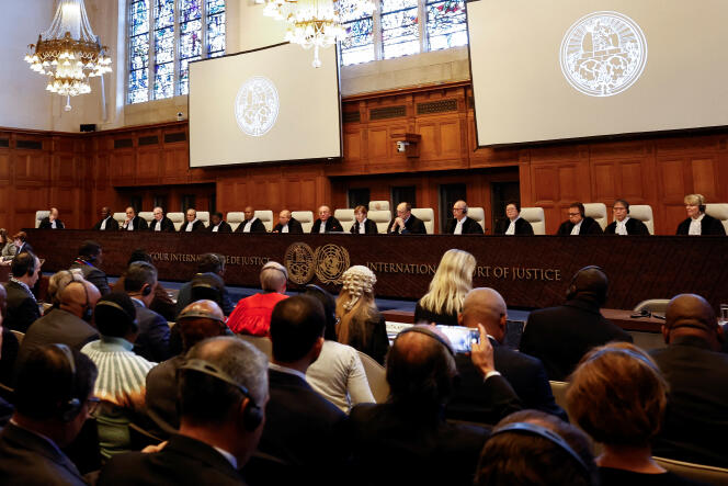   Judges of the International Court of Justice (ICJ) reading the provisional measures in favor of the Palestinian people, in The Hague (Netherlands), January 26, 2024.