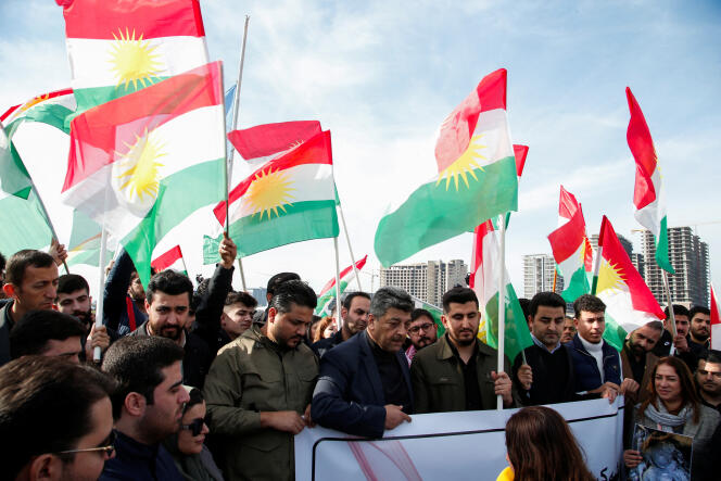 Demonstration in front of the United Nations offices, following Iranian attacks in Iraqi Kurdistan, in Erbil (Iraq), January 16, 2024.