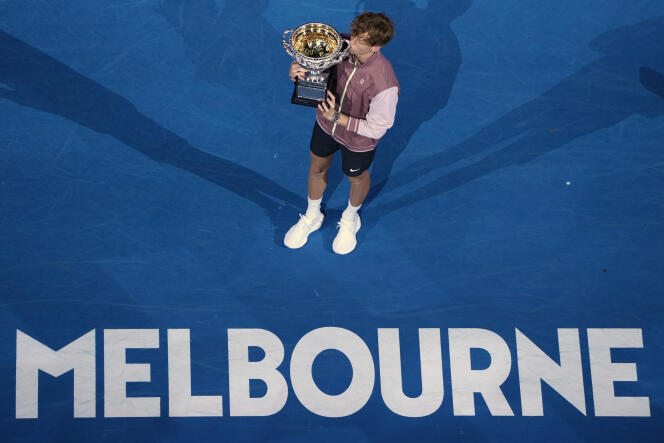 Italian Jannik Sinner, winner of the Australian Open against Russian Daniil Medvedev, in Melbourne, January 28, 2024. 