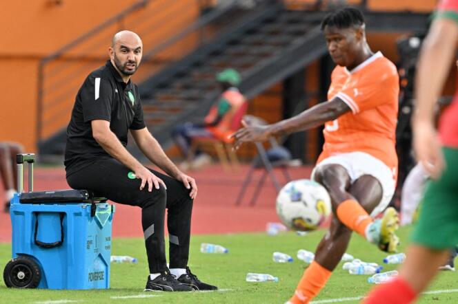 Moroccan team coach Wakid Regragui during the friendly match between the Atlas Lions and the Ivory Coast Elephants, on October 14, 2023, at the Houphouët-Boigny stadium in Abidjan.
