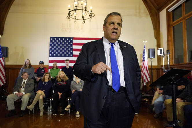 Chris Christie announces his withdrawal from the Republican primary during a campaign meeting on January 10, 2024, in Windham, New Hampshire.