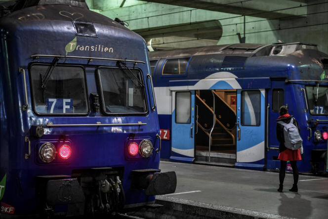 A Transilien commuter train at Montparnasse station in Paris on January 2, 2020.
