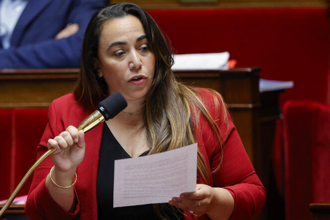 Sabrina Sebaihi, the rapporteur of the commission of inquiry into dysfunctions in sports federations, during a session of questions to the government at the National Assembly, in Paris, June 27, 2023.