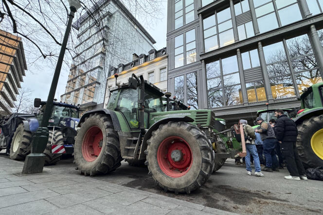 Gathering of farmers in the center of Brussels, Wednesday January 31, 2024.