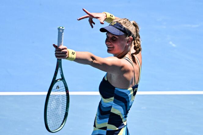 Ukrainian Dayana Yastremska celebrates her victory in the quarter-finals of the Australian Open in Melbourne on January 24, 2024.