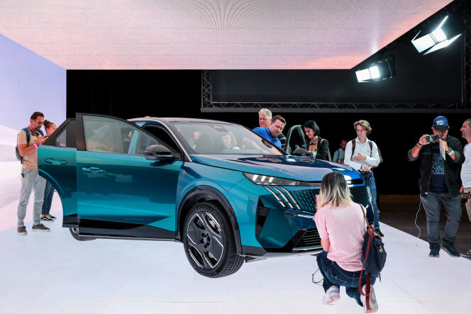 During the official presentation of the new Peugeot e-3008 electric car, at the Stellantis automobile factory in Sochaux, September 12, 2023.