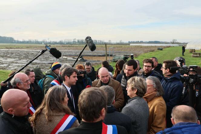 Prime Minister Gabriel Attal during a visit to a farm in Parcay-Meslay (Indre-et-Loire), January 28, 2024.