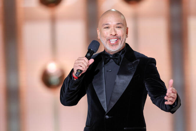 The master of ceremonies of the 81st edition of the Golden Globes, Jo Koy, on stage in Beverly Hills, near Los Angeles, on January 7, 2024.