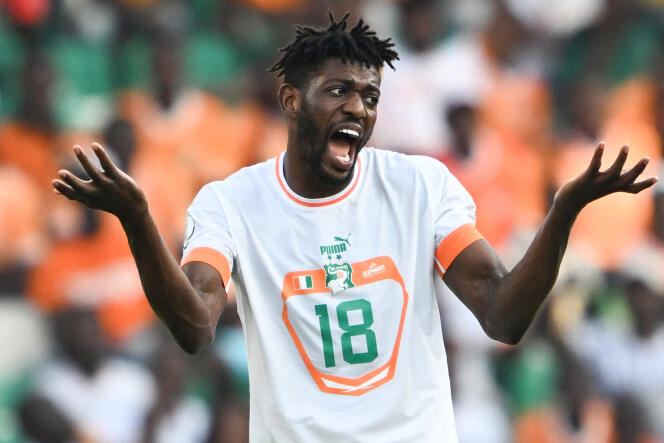 Ivorian midfielder Ibrahim Sangaré during the African Cup of Nations match against Equatorial Guinea, at the Alassane-Ouattara stadium in Ebimpé, January 22, 2024.