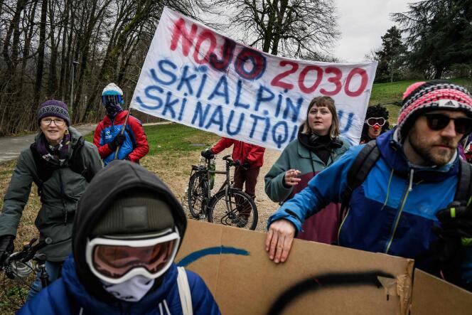 Demonstration against the candidacy of the French Alps to host the 2030 Winter Olympics in Chambéry, January 6, 2024. 