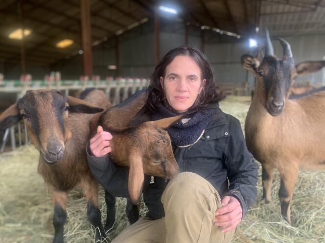 Delphine Serreau and her goats, on her farm in Néons-sur-Creuse (Indre), January 17.