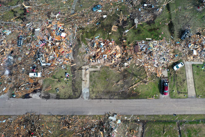 View of homes destroyed by a tornado on March 26, 2023, in Rolling Fork, Mississippi.