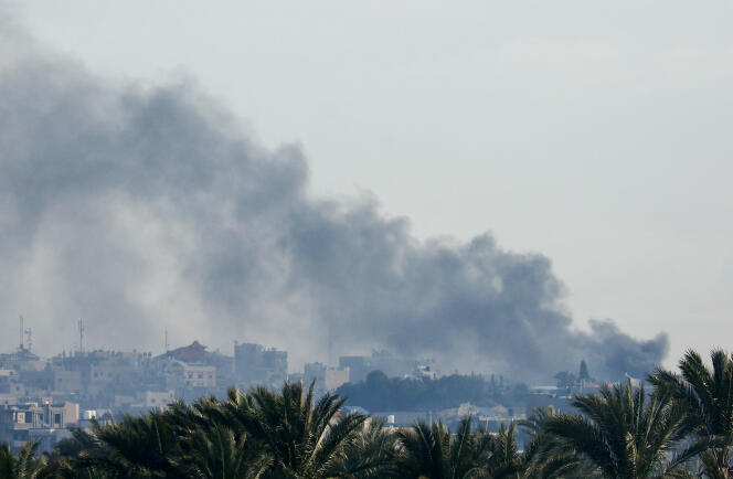 Smoke rises above Khan Younis, in the southern Gaza Strip, January 28, 2024.