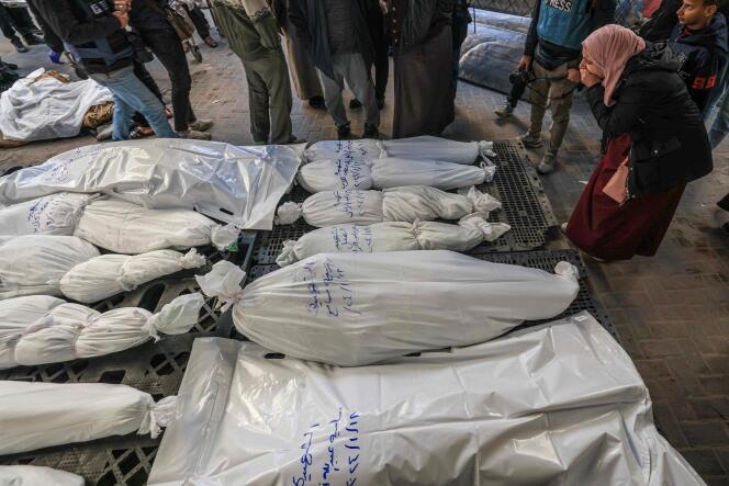 The bodies of victims of a bombing in Rafah, January 18, 2024.