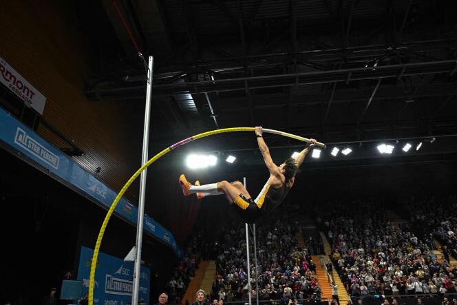 Swedish pole vaulter Armand Duplantis, during the All Star Pole, in Clermont-Ferrand, February 22, 2024.