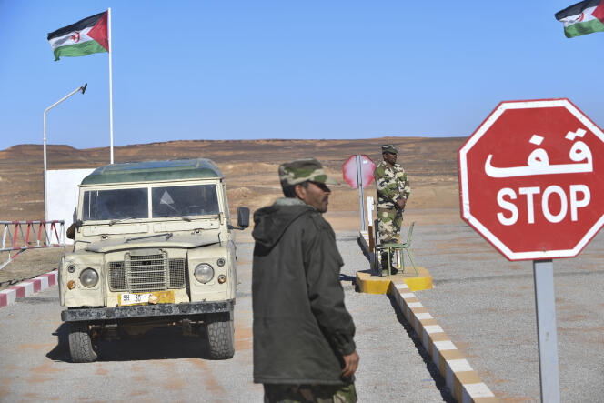 A Sahrawi security force checkpoint near the Dakhla refugee camp, some 170 km southeast of the Algerian town of Tindouf, in January 2023.