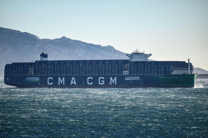 The CMA CGM container ship “Palais Royal”, near Marseille, December 14, 2023.
