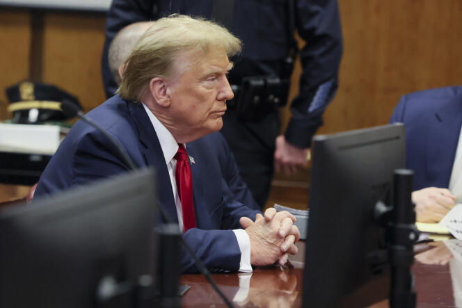 Former President Donald Trump appears during a hearing in Manhattan Criminal Court, Thursday, Feb. 15, 2024, in New York. 