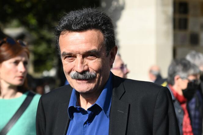 Journalist Edwy Plenel, March 21, 2022, during the funeral of the former boss of the Revolutionary Communist League Alain Krivine, in Paris.