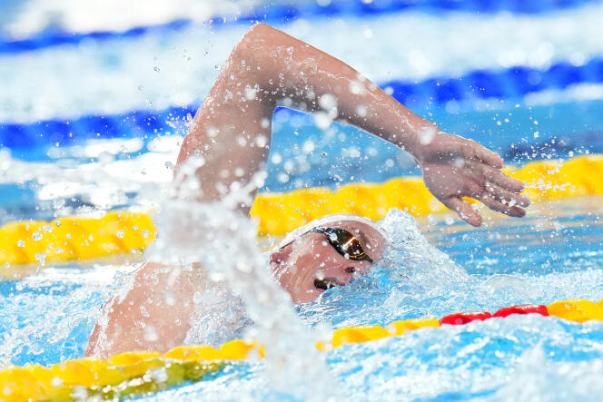 David Aubry during the 1,500m freestyle final at the world championships in Doha, Qatar, February 18, 2024.