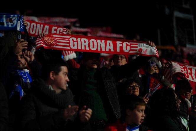 Girona FC supporters during the La Liga match against Real Sociedad, at the Montilivi stadium in Girona, February 3, 2024.