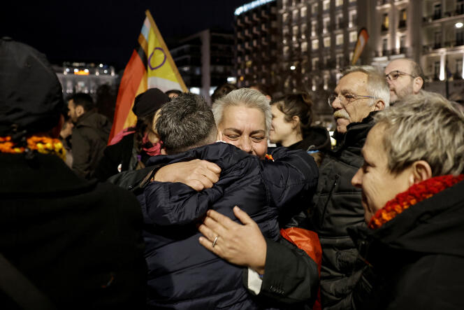 LGBTQ+ activists and supporters in front of the Greek Parliament, in Athens, Greece, February 15, 2024. 