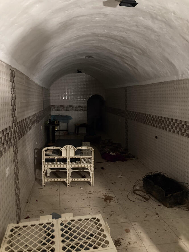 Hostages were reportedly housed in a room in this tunnel discovered by the Israeli army in Khan Younes, in the Gaza Strip and shown to journalists on February 4, 2024.