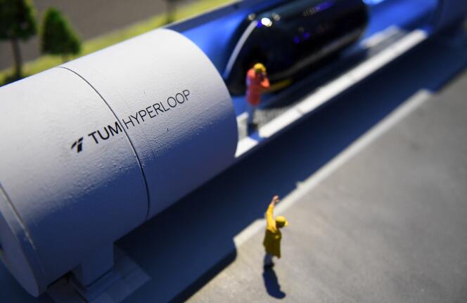 A model of the Hyperloop, in Munich, July 12, 2021. 
