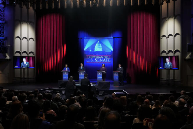 Barbara Lee, Adam Schiff, Katie Porter and Steve Garvey, candidates for the United States Senate, in Los Angeles, January 22, 2024.