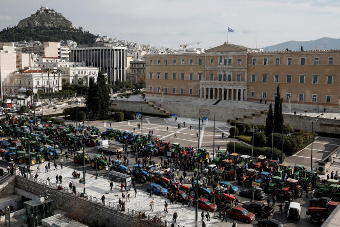 Mobilization of Greek farmers, in front of the Parliament, in Athens, Wednesday February 21, 2024.